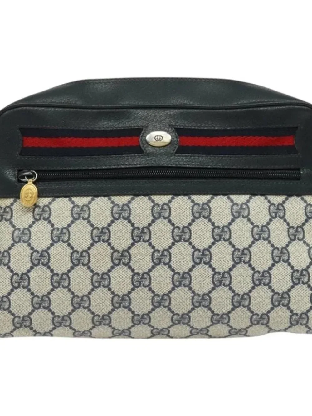 GUCCI GG Supreme Sherry Line Shoulder Bag PVC Navy Gold - Picture 2 of 16